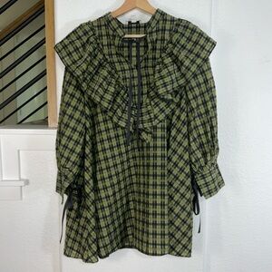 Topshop Green Plaid Ruffle Mini Dress
